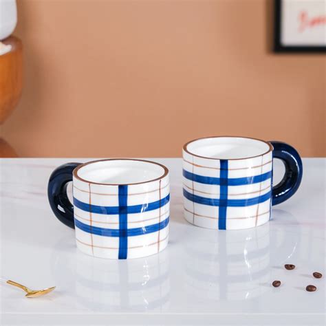 Artsy Ceramic Cup For Coffee Blue Set of 2 330ml Online - Premium ...