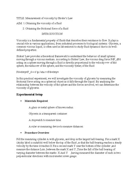 newtons law of cooling - TITLE: Measurement of viscosity by Stroke’s Law AIM: 1 the viscosity of ...