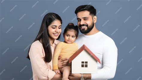 Premium Photo | Happy indian parent with girl child and dream house