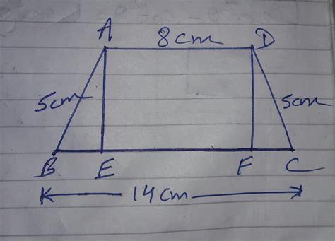 Abcd is an isosceles trapezium such that ad||bc, ab = 5 cm, ad = 8 cm ...