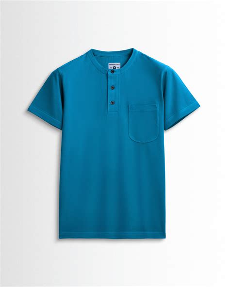 Pure Cotton Henley Pocket T Shirts (Turquoise Blue) – Pitshirts