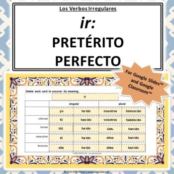 Los Verbos Irregulares: ir (preterito perfecto) Google Slides™ Conjugation