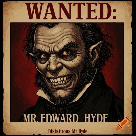 Wanted poster for Mr. Edward Hyde with scary animal features on Craiyon