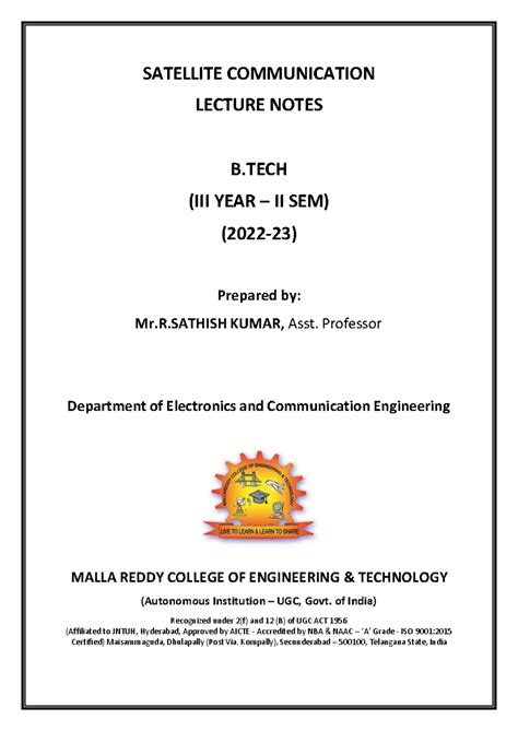 SC Digital Notes - Resddser - SATELLITE COMMUNICATION LECTURE NOTES B ...