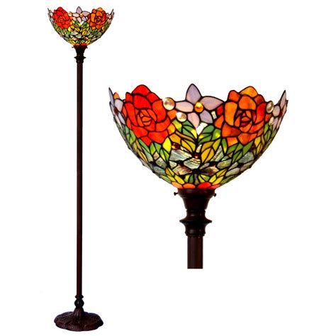 14" Red Rose Flower Style Tiffany Floor Torchiere Lamp - Joanne Tiffany