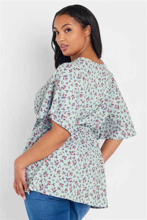 YOURS Plus Size Light Blue Floral Wrap Textured Top | Yours Clothing