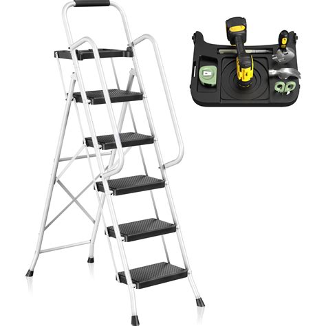 JOZ Folding 5-Step Ladder, 350lbs, with Handrails India | Ubuy