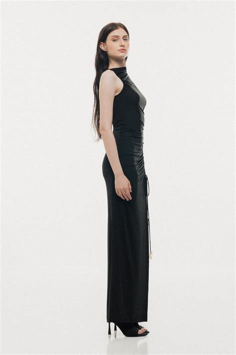 BLACK MAXI DRESS WITH GOLDEN MOON DETAILS – Sotbella
