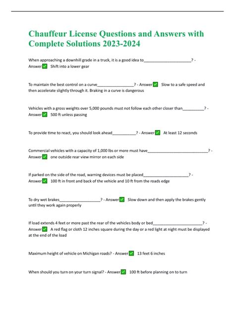 Chauffeur License Questions and Answers with Complete Solutions ...
