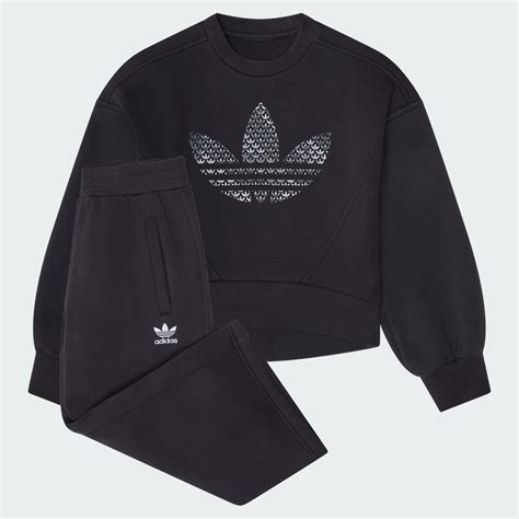 adidas N TREFOIL FLC CREW PANT SET - Black | Free Shipping with adiClub