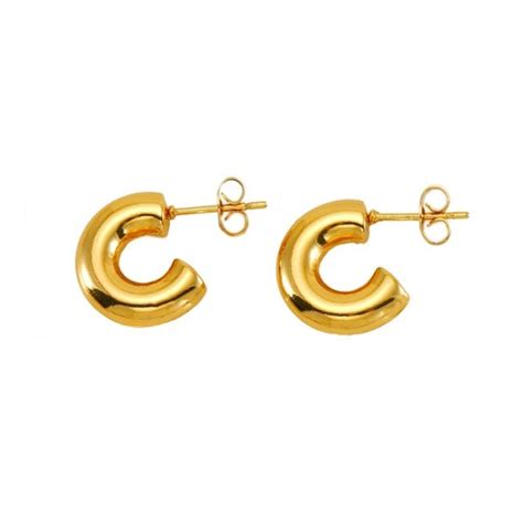 Wide C Shape Gold Hoop Earrings JLT12686