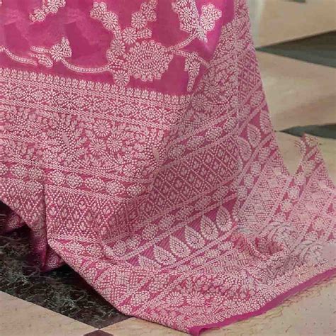 Pink & White Woven Design Linen Blend Muga Saree