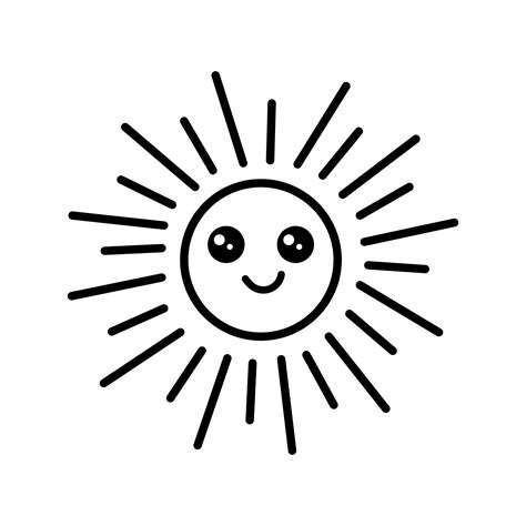 Cute black and white smiling kawaii sun icon. 10346240 Vector Art at ...
