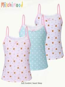 3pcs/Set Tween Girls Ditsy Floral Bear Print Camisole Top, Cute Cartoon ...