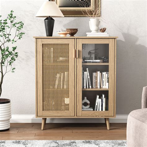 Ivy Bronx Yinn Sideboard Buffet Kitchen Storage Cabinet with Rattan Decorated Doors & Reviews ...