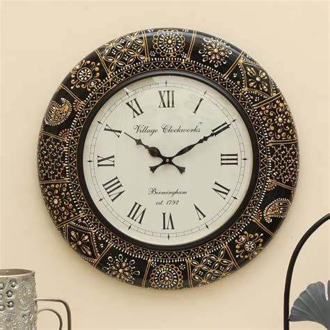 Buy VEDAS Mystical India Wooden Hand Painted Wall Clock - 45.7cm from ...