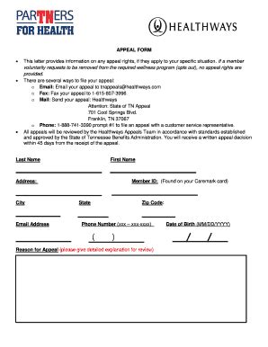 APPEAL FORM This Letter Provides Information On Any Appeal ... - Fill ...