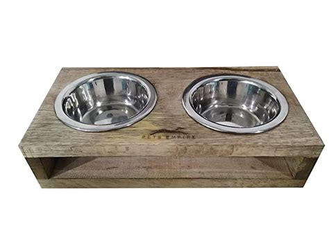 Pets Empire Raised Wood Twin Dog Puppy Feeding Bowl Stand Double Food ...