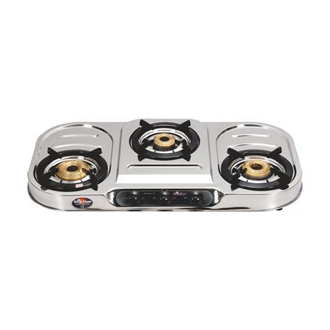 Surya Flame LPG Gas Stove 3 Burner Stainless steel Naples Cooktop With