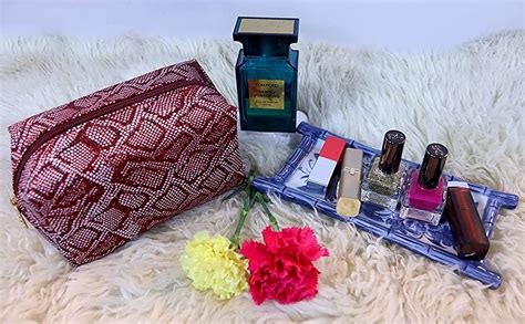 STRIPES® Essentials Red Colour Glitter Snake Skin Design Soft Cosmetic ...