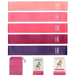 Set of 5 Resistance Loop Bands, Pink Color Gradient Yoga Tension Rings ...