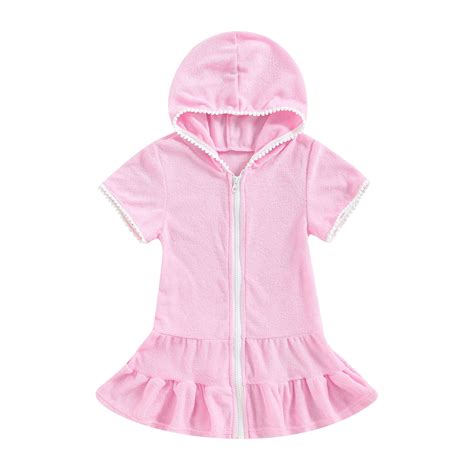 Girls Swim Cover Up, Terry Bathing Suit Coverup Short Sleeve Zip Up ...