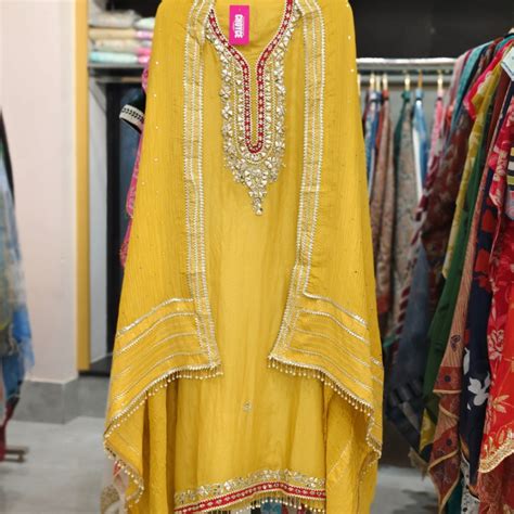 Yellow Shimmer Silk Designer Concept- Beautiful Gota neck- Foil ...