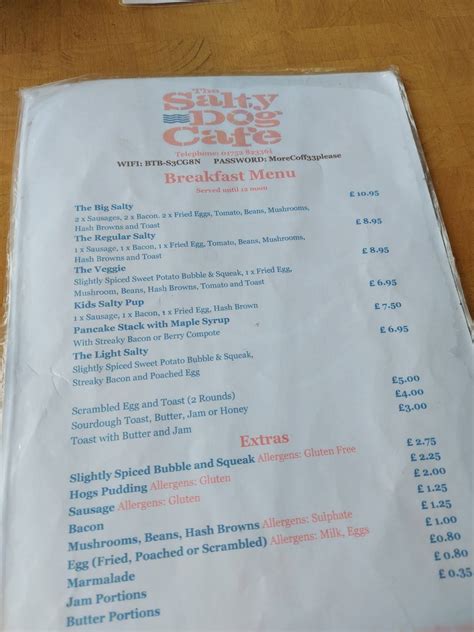 Menu at The Salty Dog Cafe, Torpoint