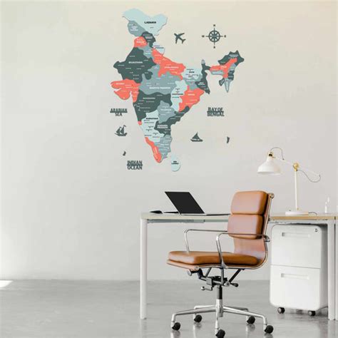 Buy Wooden India Map with Cities for Wall Art - Salmon Pink | Arcedior
