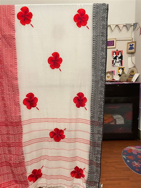 WHITE-RED JABA SAREE