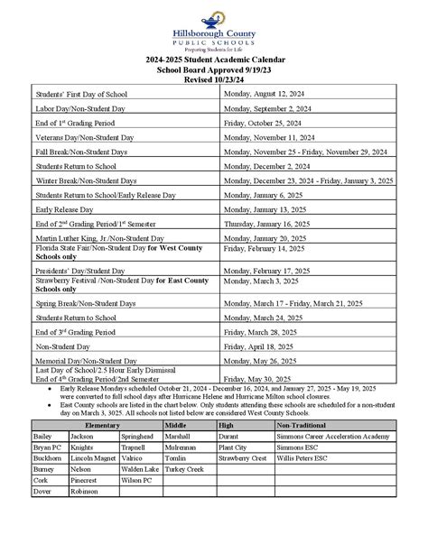 Hillsborough County Schools 2025 Calendar | Printable Calendar