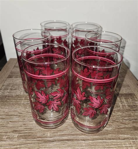 Lot of 6 Libbey Drinking Glasses With Red Leaves - Etsy
