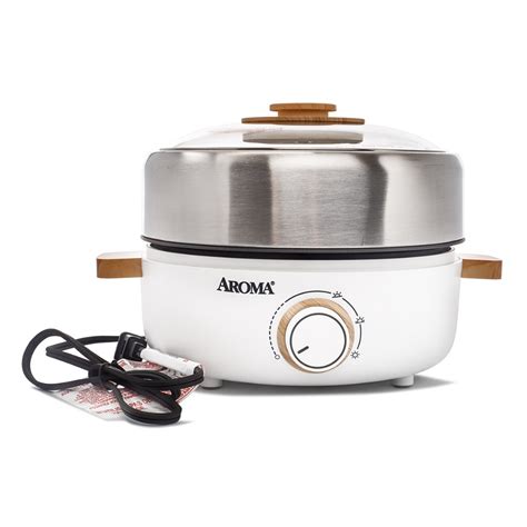 Get Aroma Stainless Steel 2 in 1 Hot Pot with Glass Lid, White 2.5 L ...