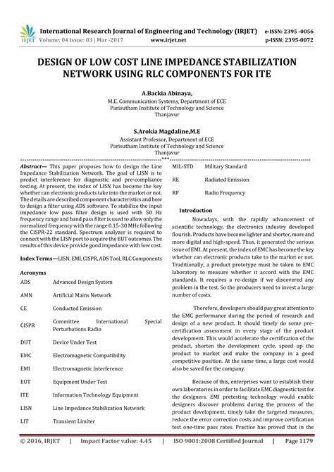 Design of Low Cost Line Impedance Stabilization Network Using RLC Components For ITE | PDF