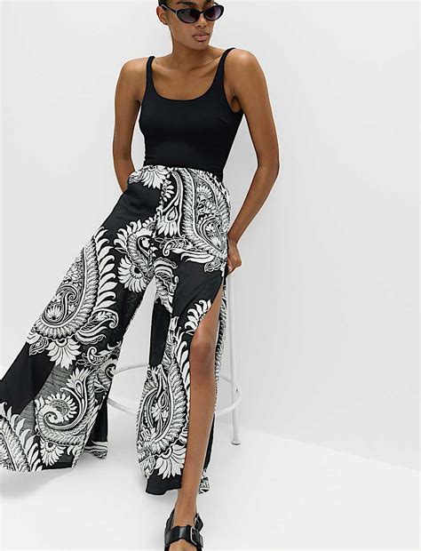 Buy Pure Cotton Floral Elasticated Waist Wide Leg Trousers at Marks ...