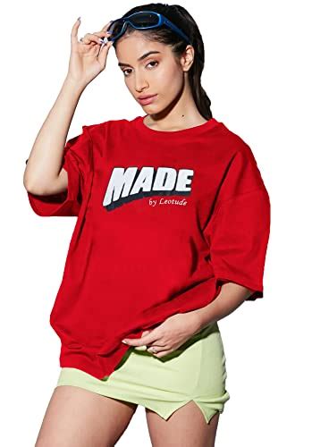 Buy LEOTUDE Women's Oversized Round Neck T-Shirts (GRL_FS49_MADE001_P ...