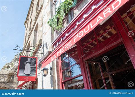 MONT SAINT-MICHEL - FRANCE- APRIL 17, 2019 : Restaurant La Mere Poulard ...