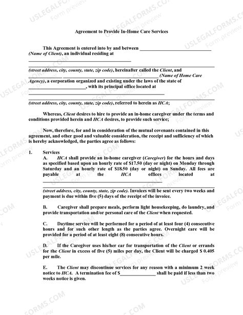 Atlanta Georgia Agreement to Provide In-Home Personal Care Services ...