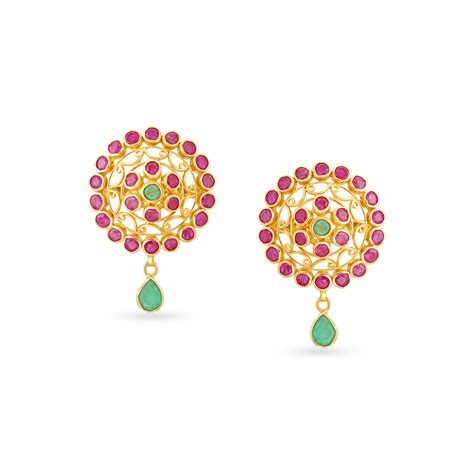Radiant Gold Drop Earrings with Coloured Stones