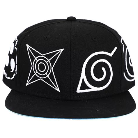 Buy Naruto Anime Cartoon Crown & Omni Village Symbol Logos Black Fitted ...