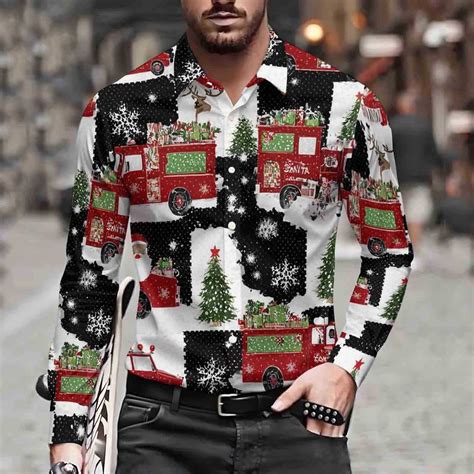 BLTIBY Christmas Shirt for Men Button Down Long Sleeve Lapel Shirts ...