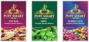PUFF SMART Flavor Paan Ras, Mint, Bubblegum for Hookah Combo (Pack of 3 ...