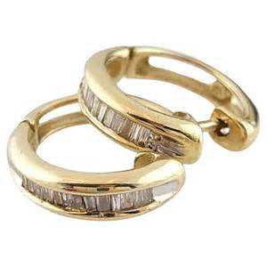 14K Yellow Gold Curved Diamond Huggies Earrings For Sale at 1stDibs