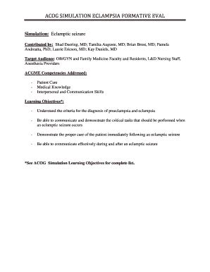 Fillable Online acog ACOG SIMULATION ECLAMPSIA FORMATIVE EVAL - acog ...