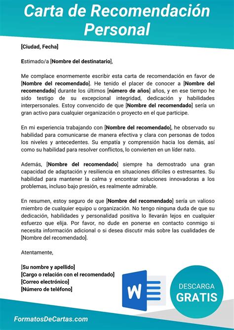 Carta De Referencia Personal Word Para Editar