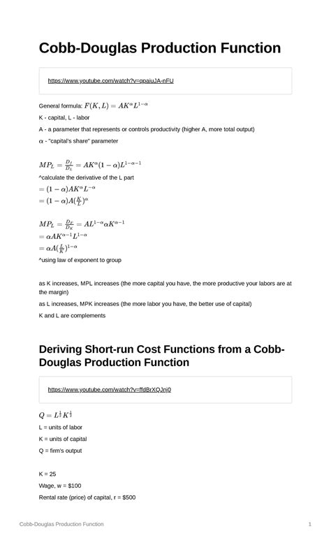 Cobb-Douglas Production Function - Studocu