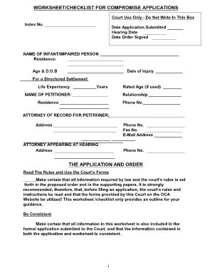 Fillable Online nycourts Worksheet/checklist for compromise ...
