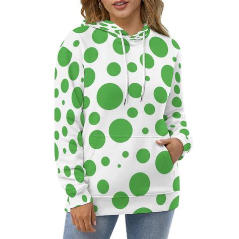 Casual Hoodies Green Polka Dot Pattern Lady Long-Sleeve Classic Design ...