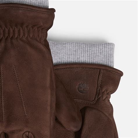 Leather Glove with Rib Knit in Brown