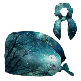 Adjustable Stars Nebula Women Bouffant Cap with Bow Hair Matching ...